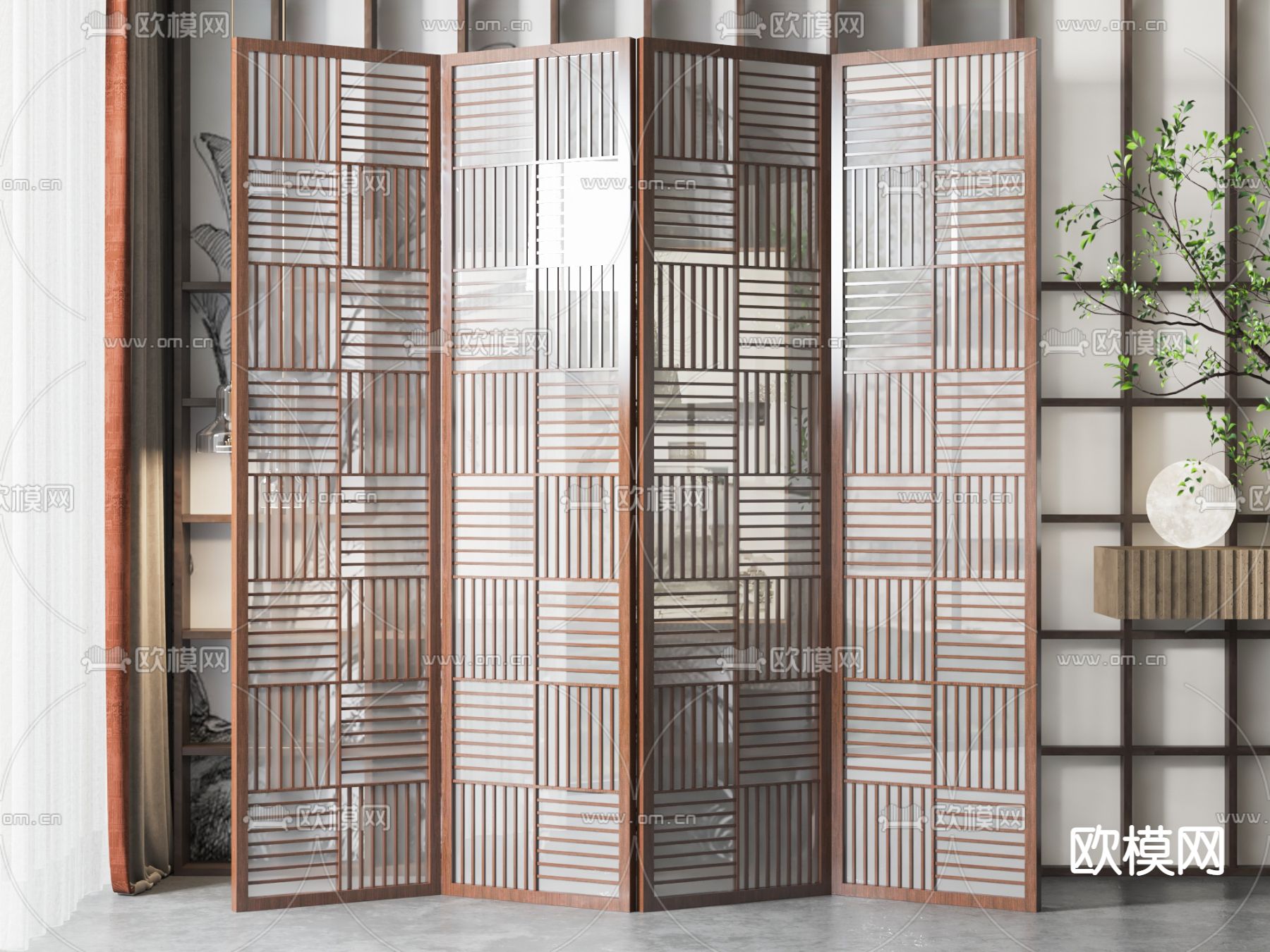 新中式屏风 隔断su模型下载（渲染图1）