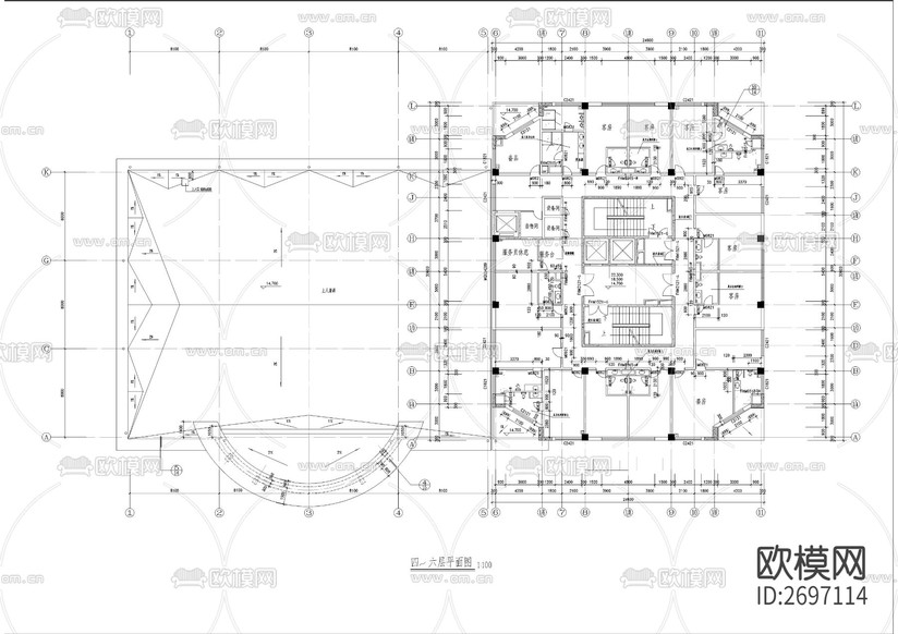 總工會綜合樓建筑cad施工圖下載(渲染圖2)