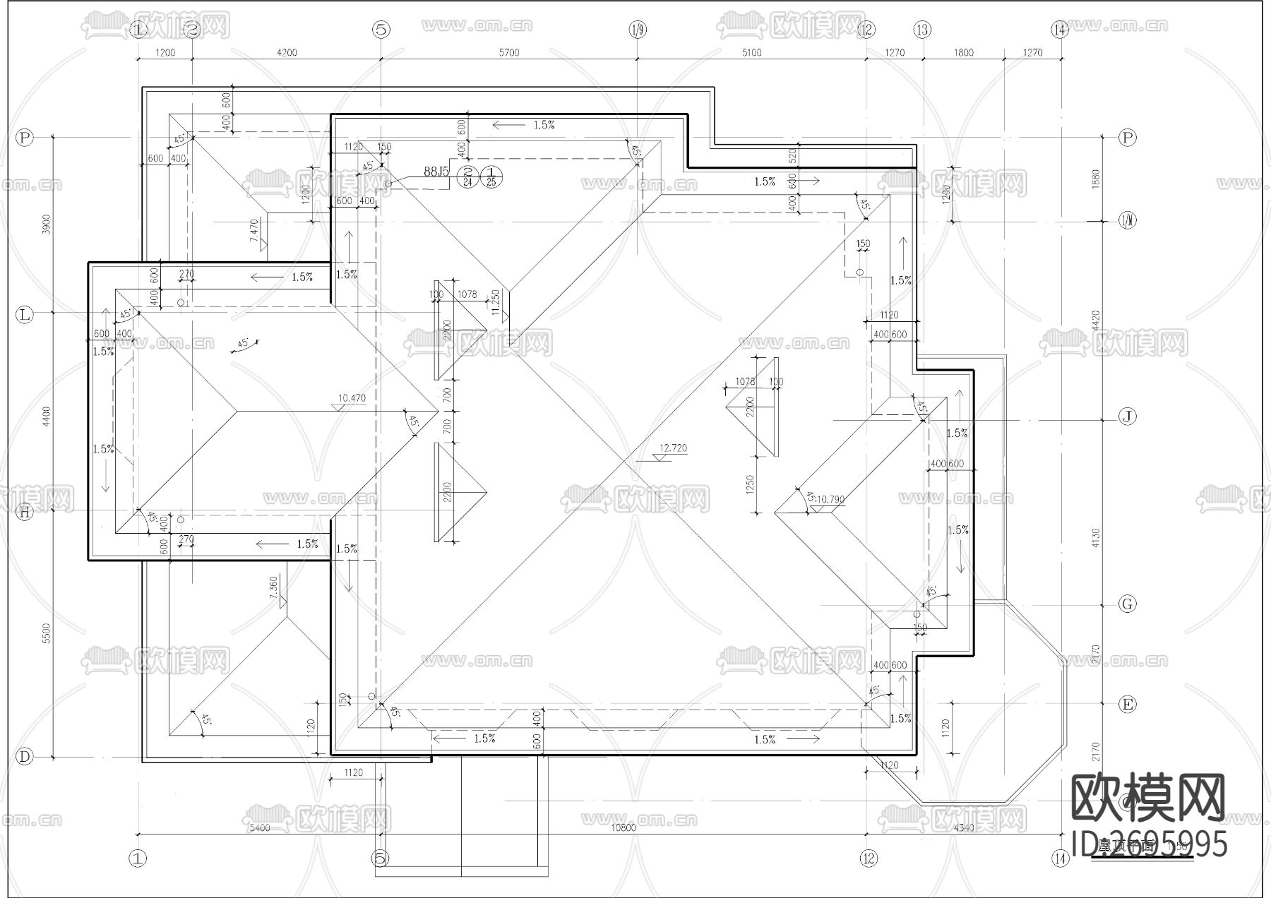 一千二百平带游泳池别墅cad施工图下载（渲染图5）