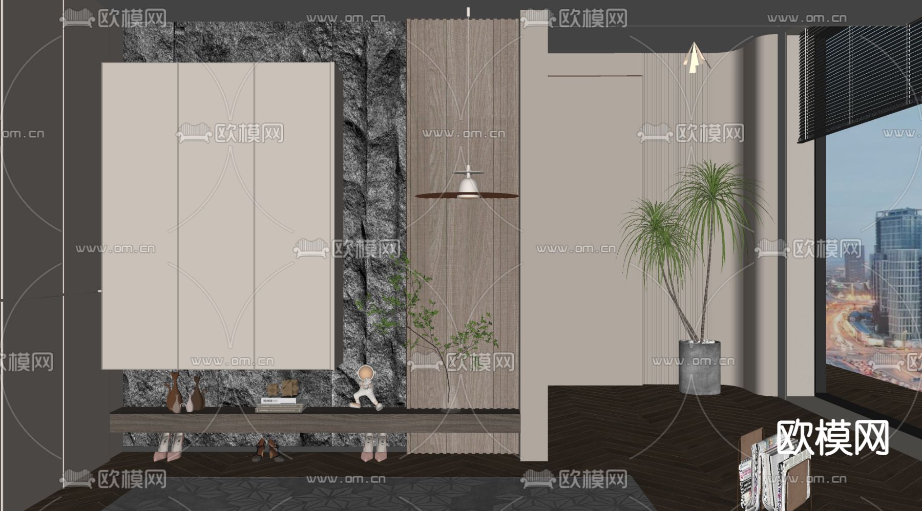 玄关鞋柜 功能性玄关su模型下载（渲染图2）