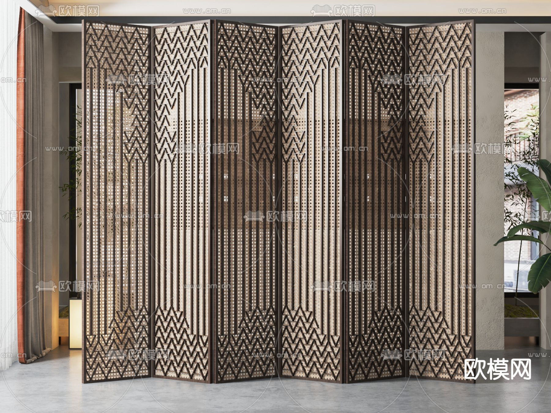 新中式屏风 隔断3d模型下载