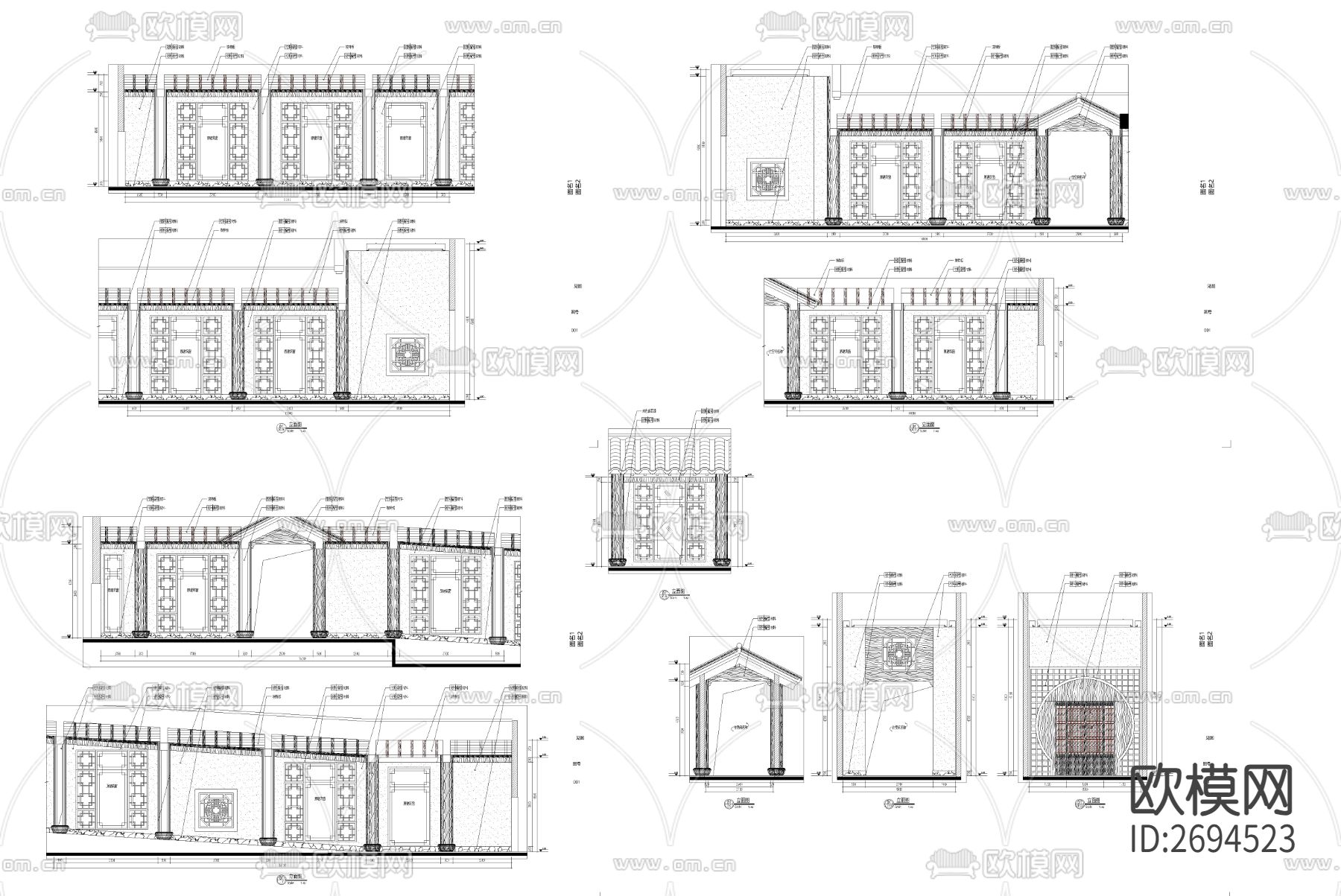 新中式连廊cad图库下载（渲染图3）