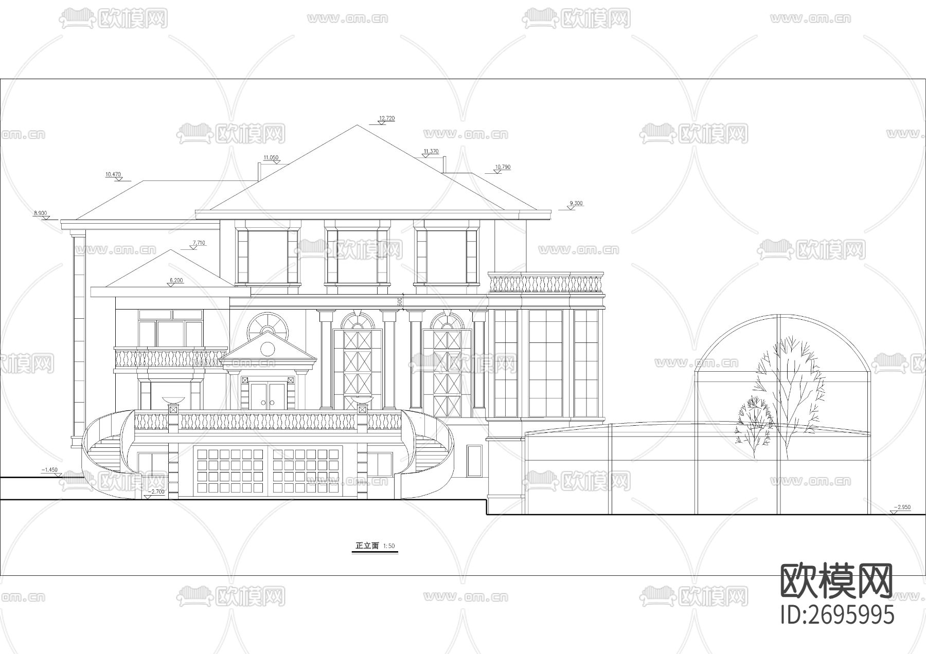 一千二百平带游泳池别墅cad施工图下载（渲染图1）