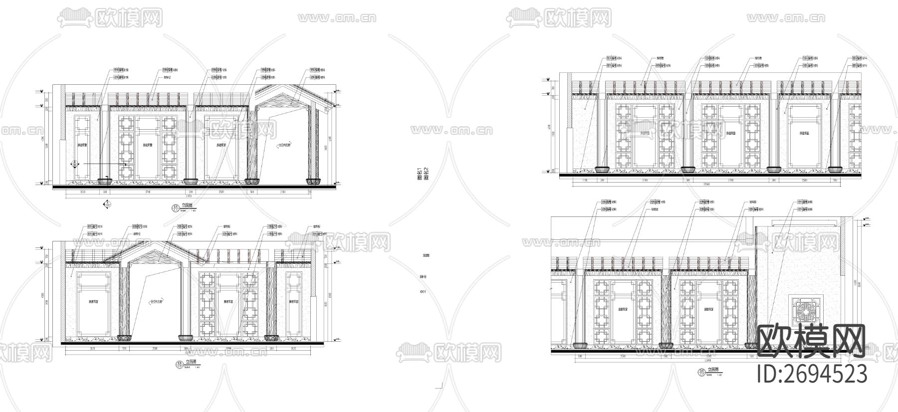 新中式连廊cad图库下载（渲染图4）