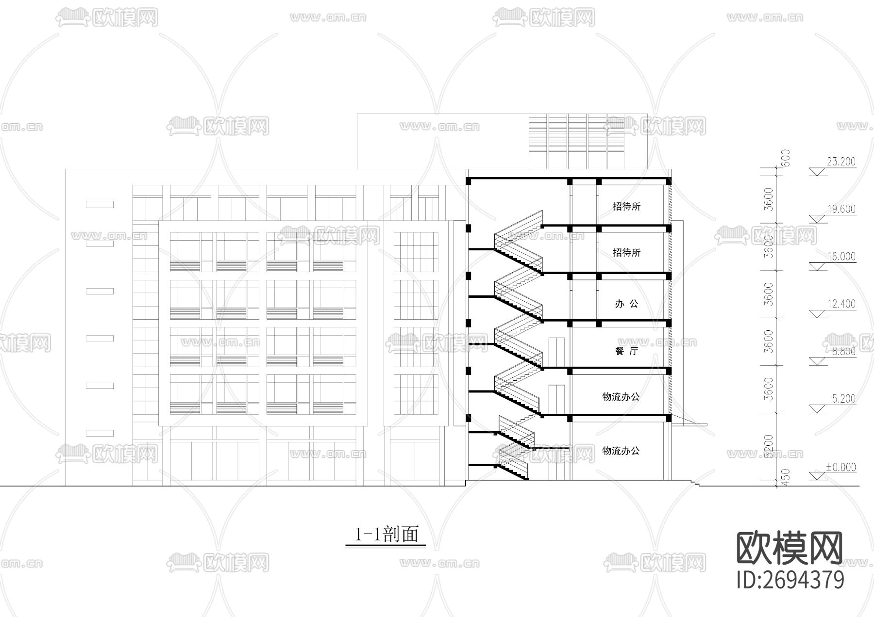 L型公司综合办公楼建筑cad施工图下载（渲染图8）