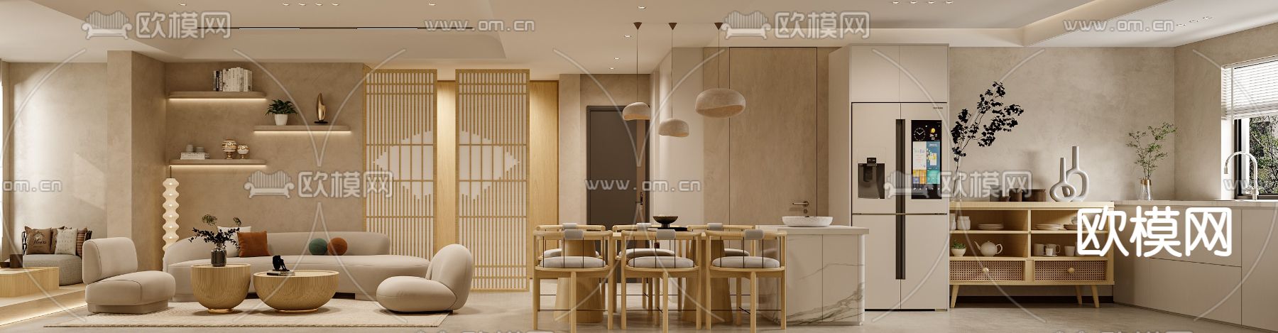 北欧客厅 餐厅3d模型下载（渲染图1）