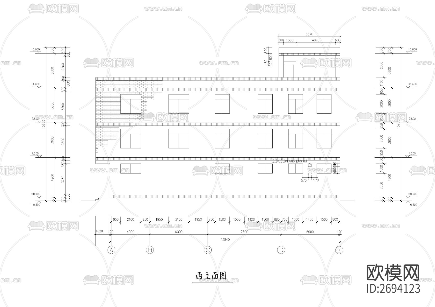 合院型带商业民舍全套建筑cad施工图下载（渲染图9）
