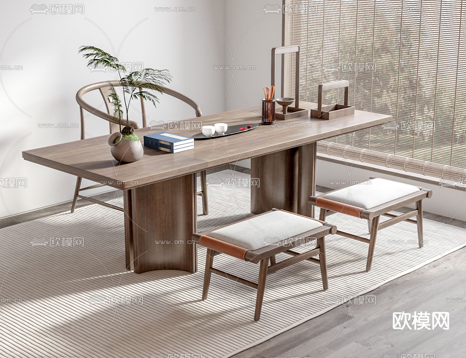 新中式茶桌 茶台3d模型下载