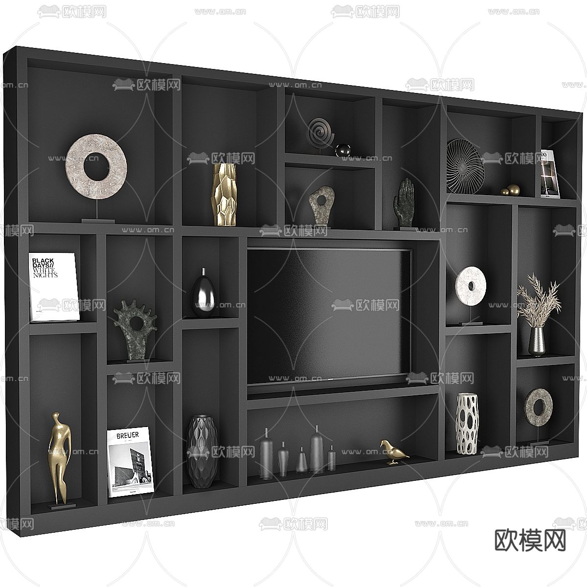 暗黑风 电视背景3d模型下载（渲染图2）