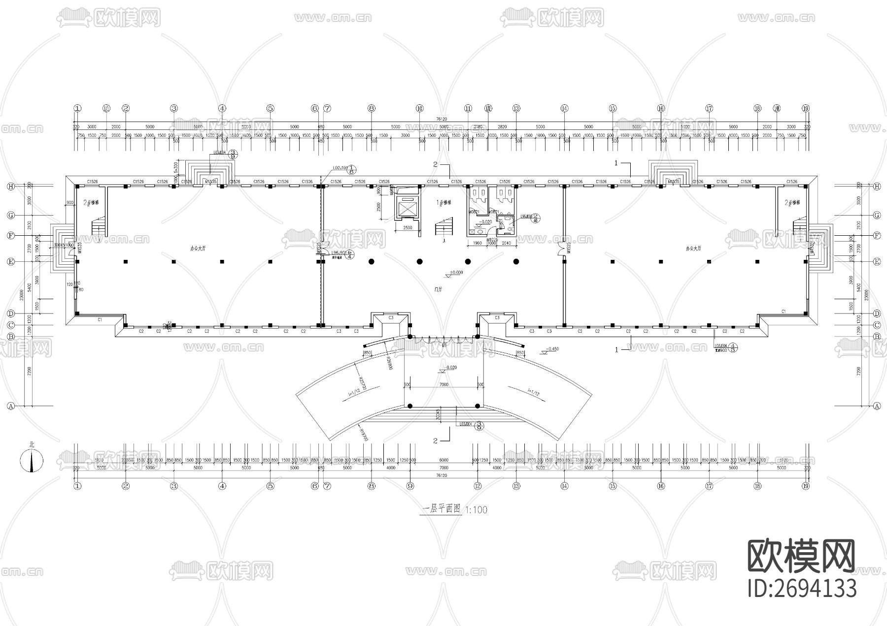 五层办公楼建筑cad施工图下载（渲染图2）