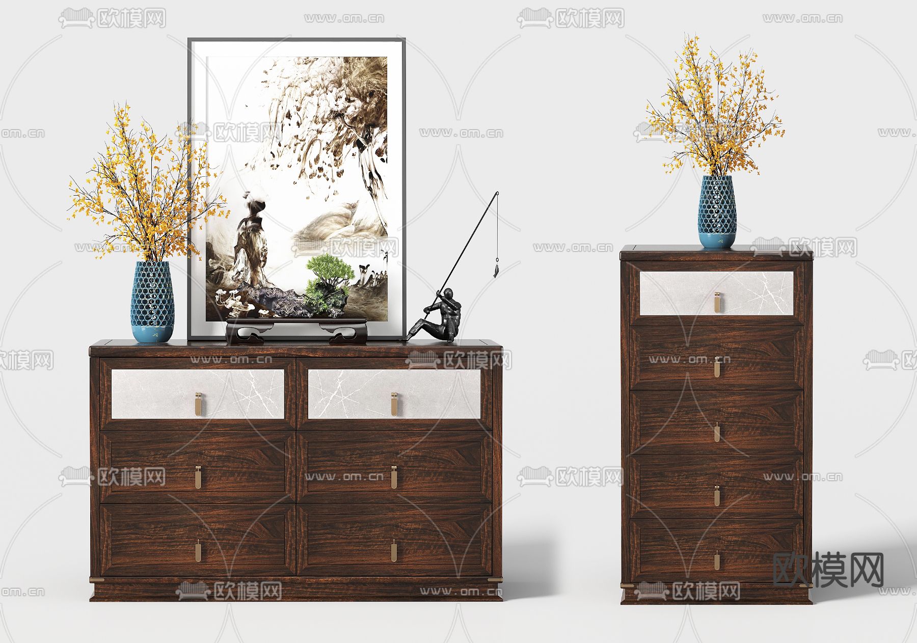 新中式边柜 斗柜3d模型下载