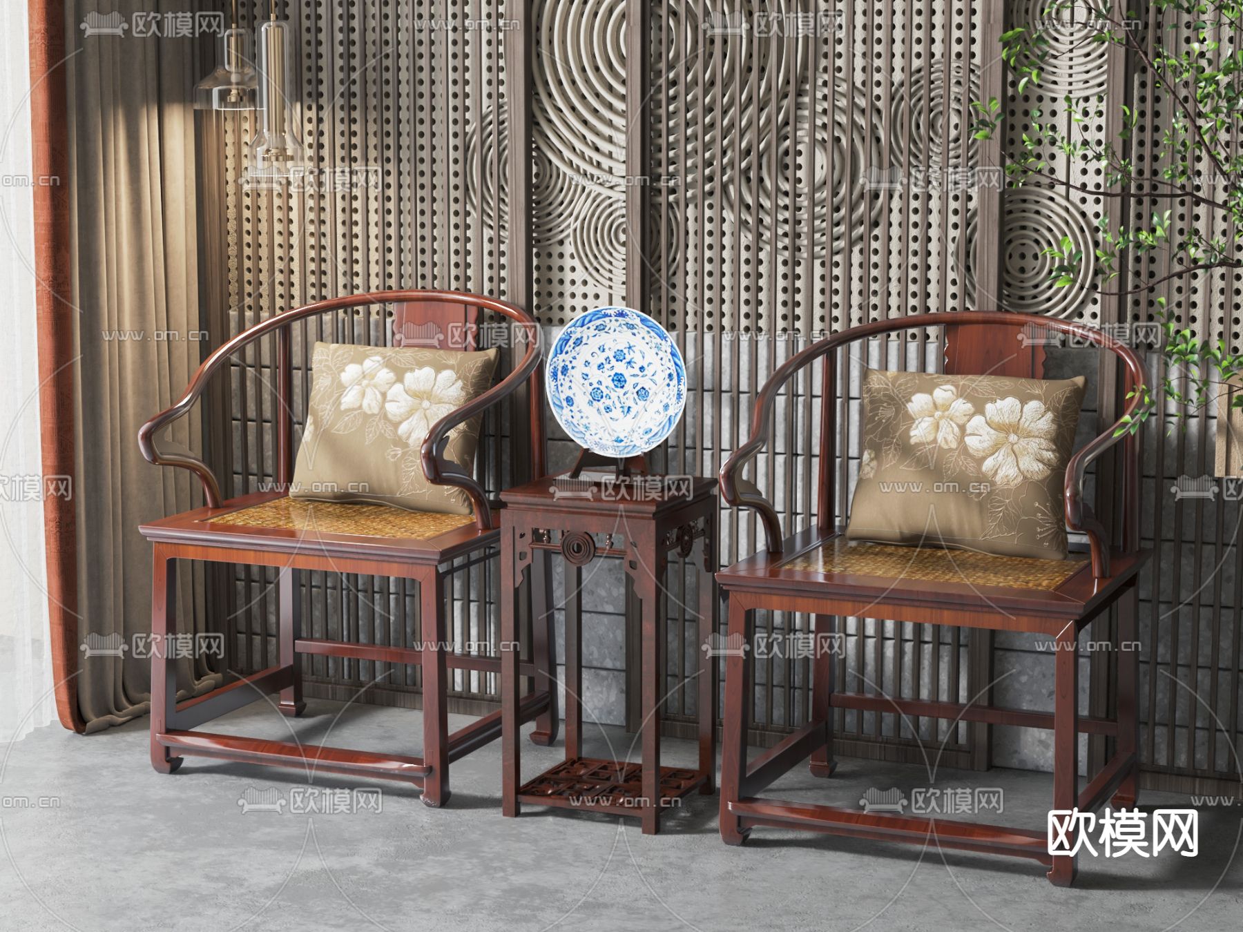 新中式圈椅su模型下载（渲染图1）