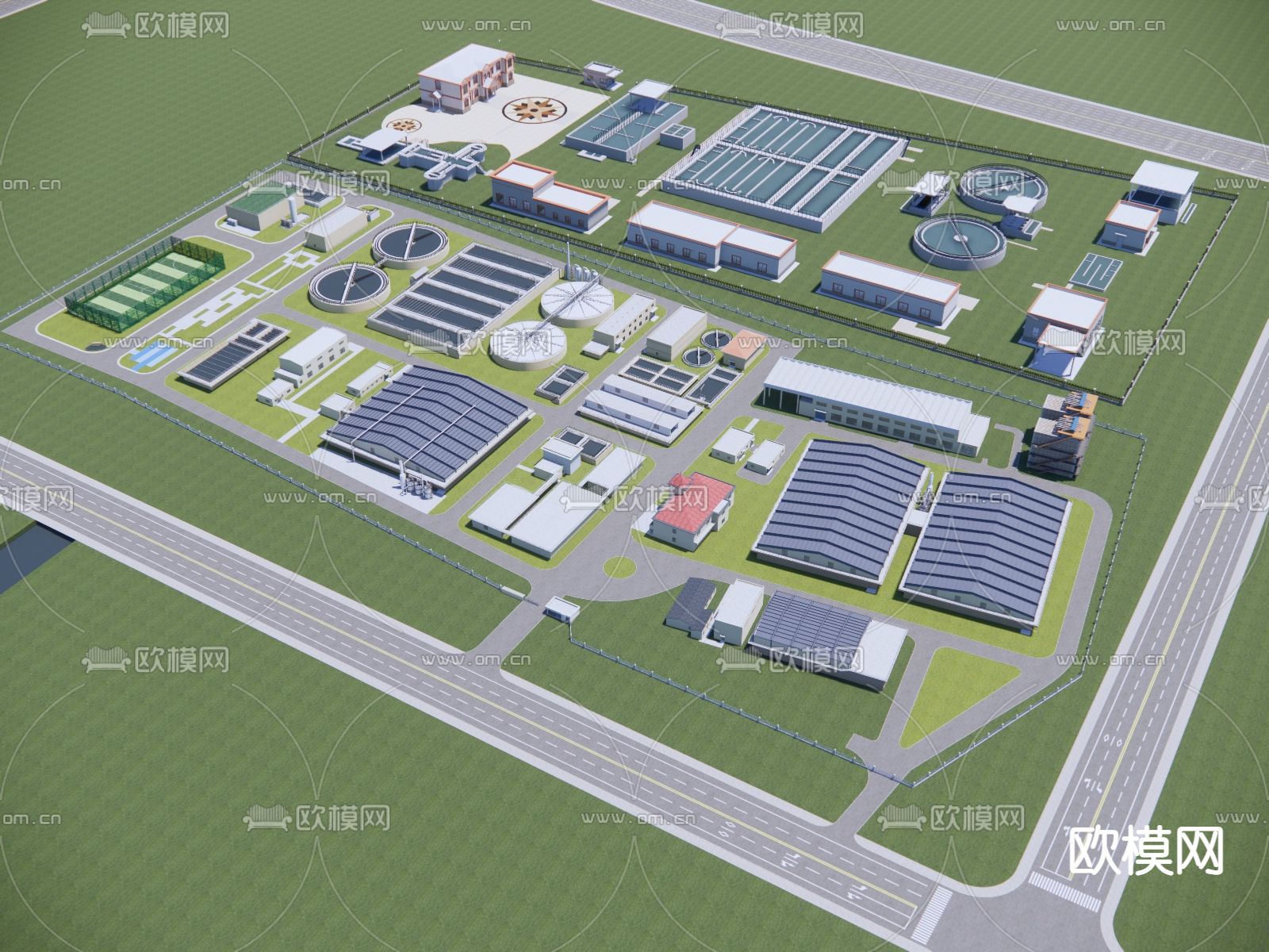 工业污水处理厂鸟瞰su模型下载（渲染图2）