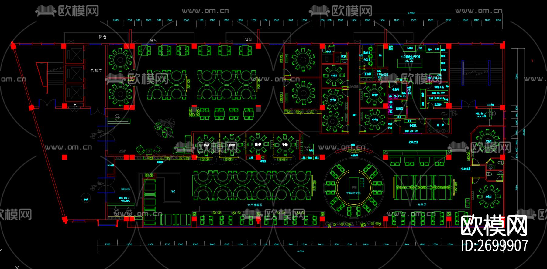 川菜馆餐厅cad平面图下载（渲染图1）