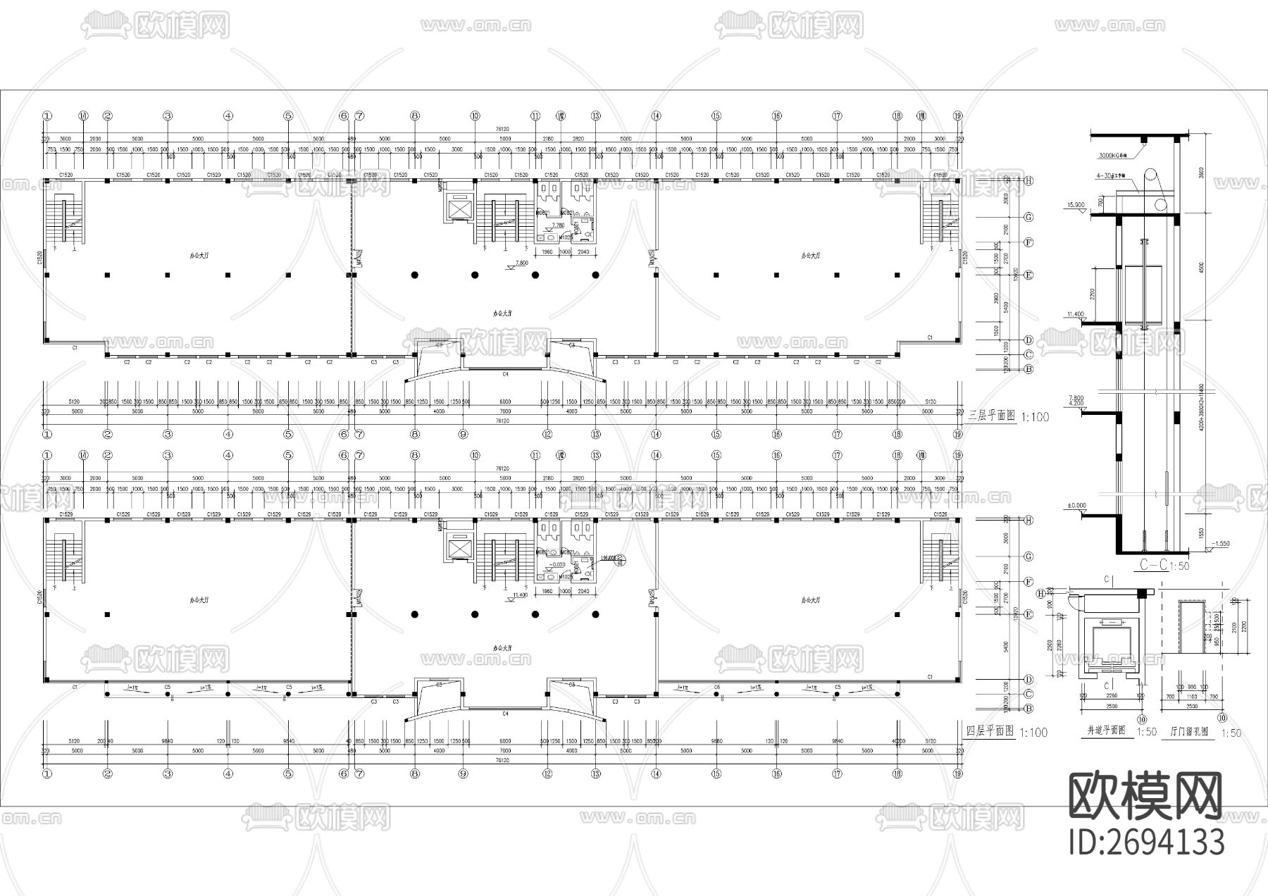 五层办公楼建筑cad施工图下载（渲染图4）