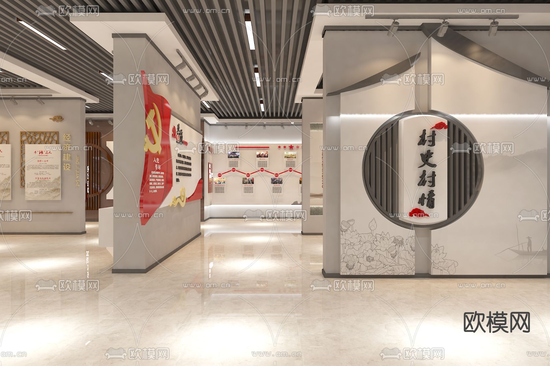 新中式村史馆su模型下载（渲染图2）