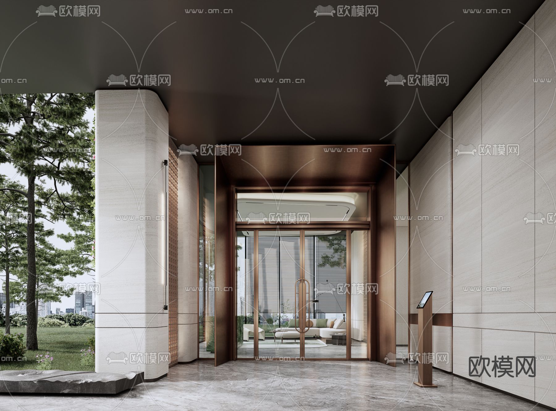 现代酒店入户大堂su模型下载（渲染图1）
