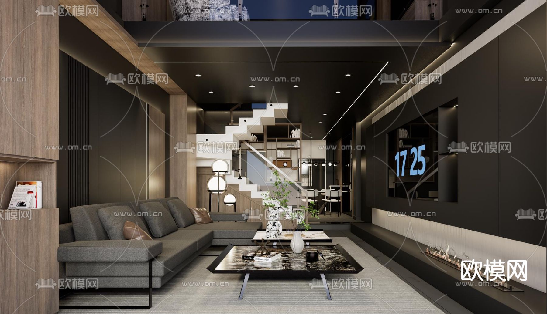 现代复式单身公寓su模型下载（渲染图1）