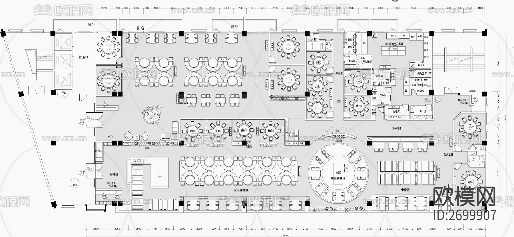 川菜馆餐厅cad平面图下载（渲染图3）