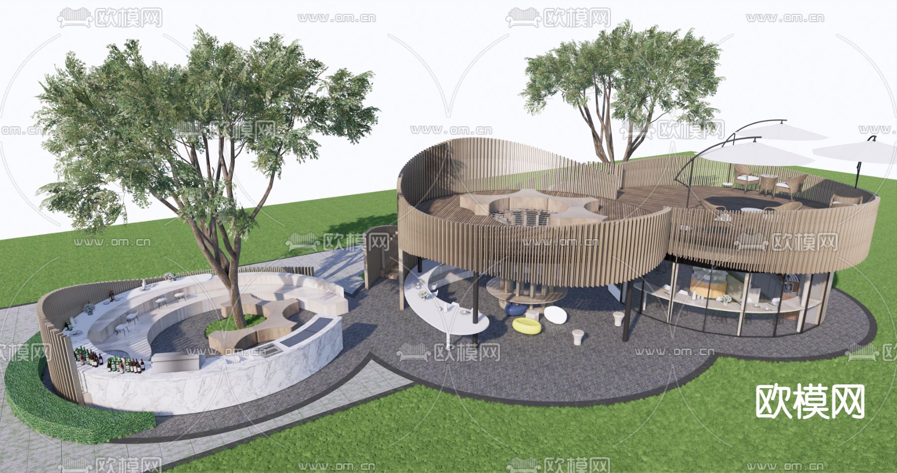 户外书吧外观su模型