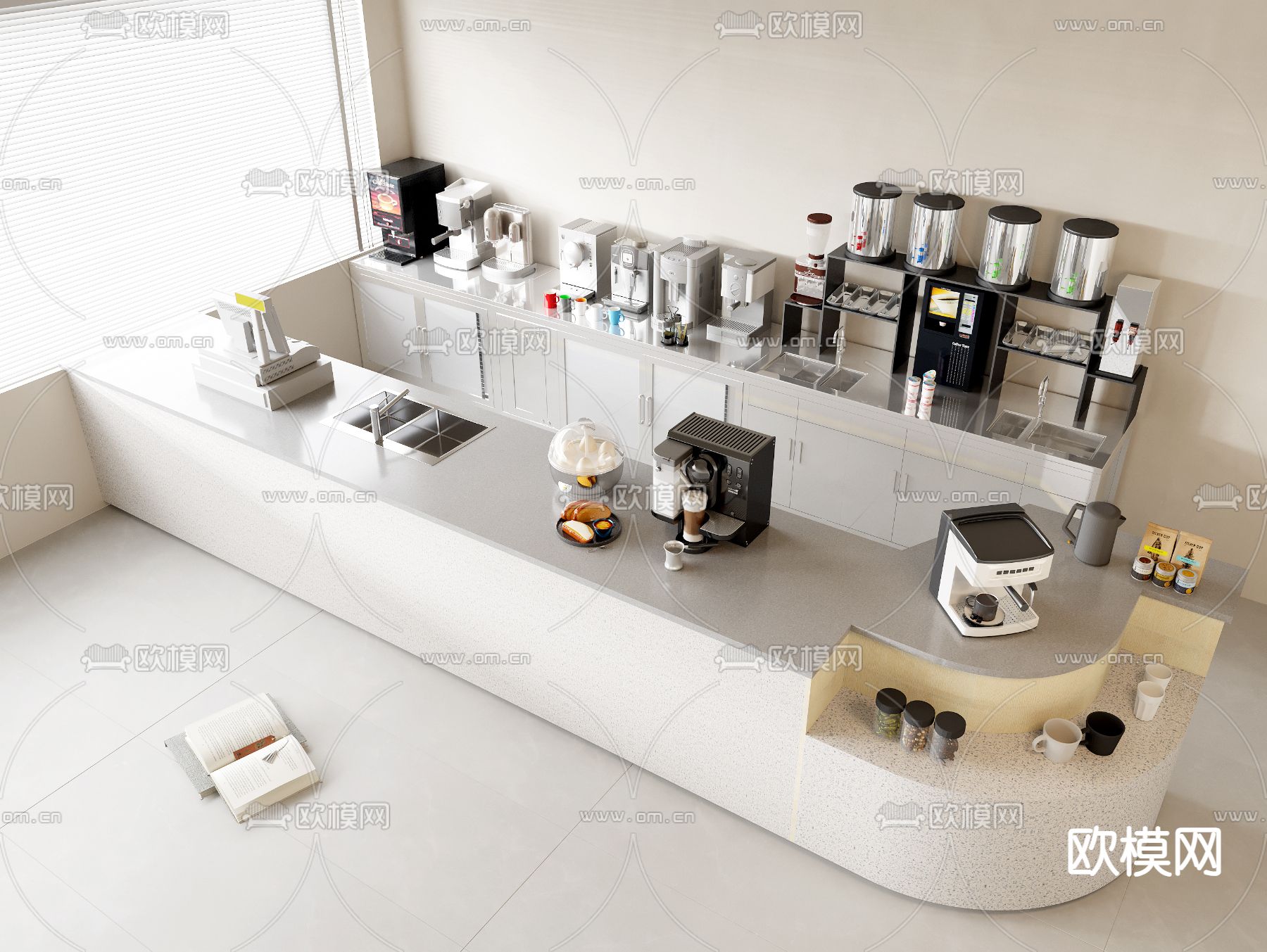 奶茶店操作台 吧台3d模型下载