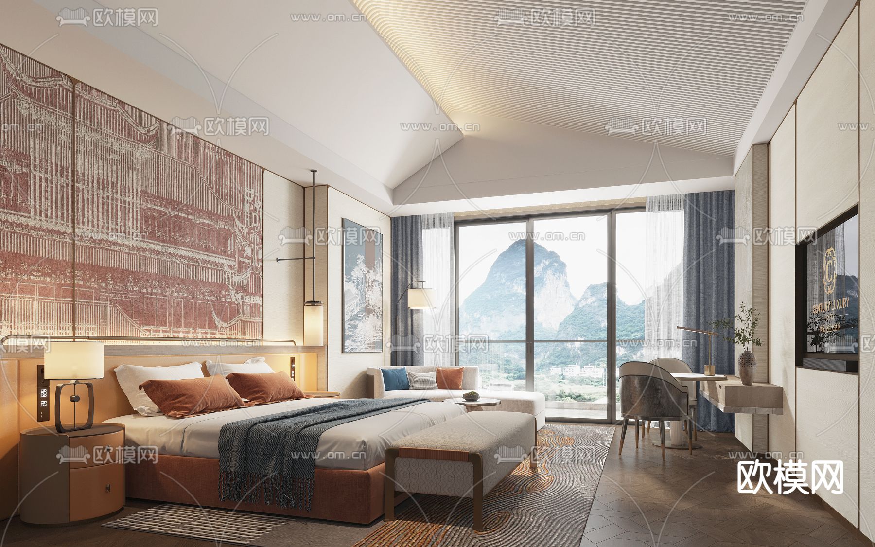 酒店客房 大床房3d模型下载（渲染图1）