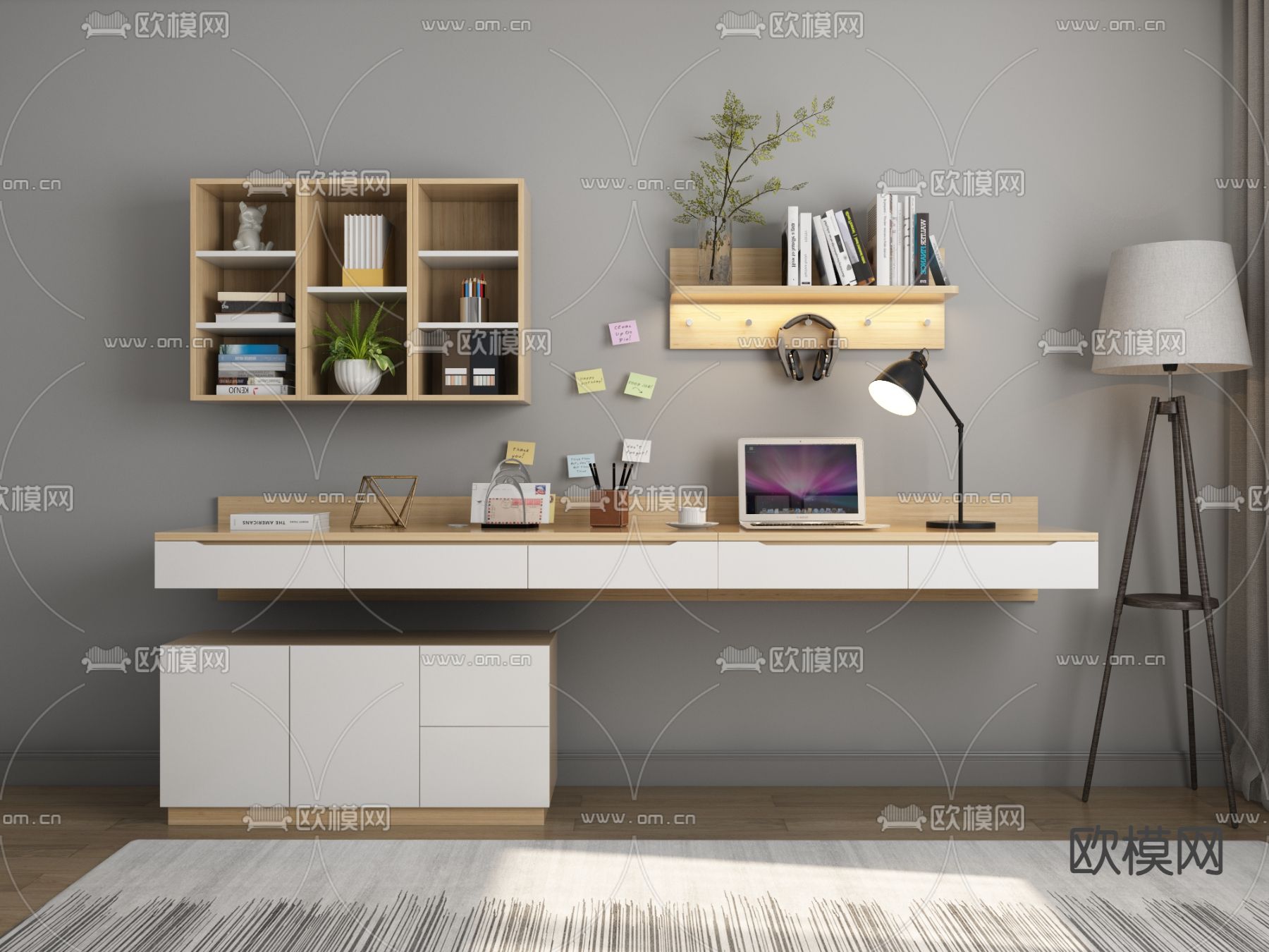 侘寂风书桌 书台3d模型下载