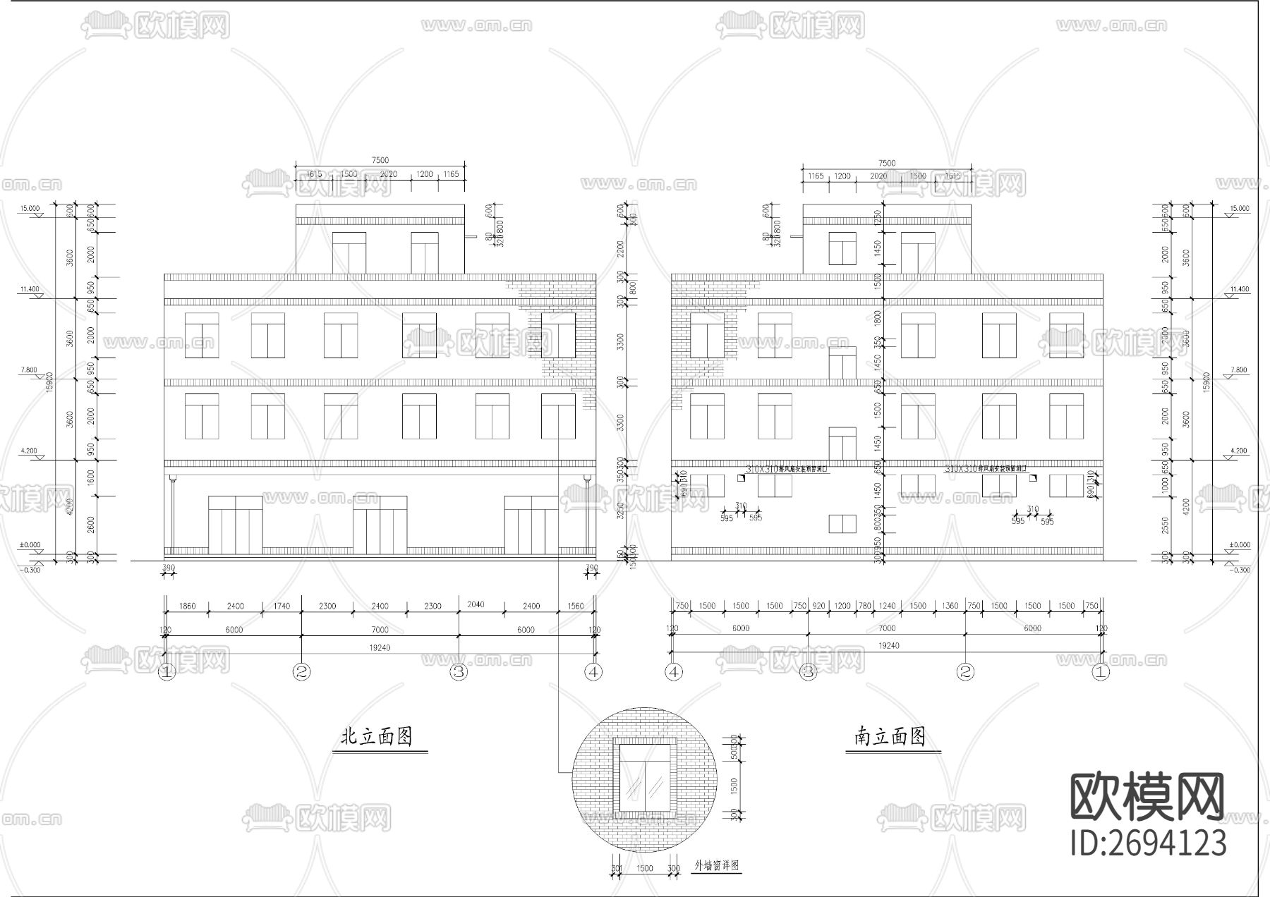 合院型带商业民舍全套建筑cad施工图下载（渲染图8）
