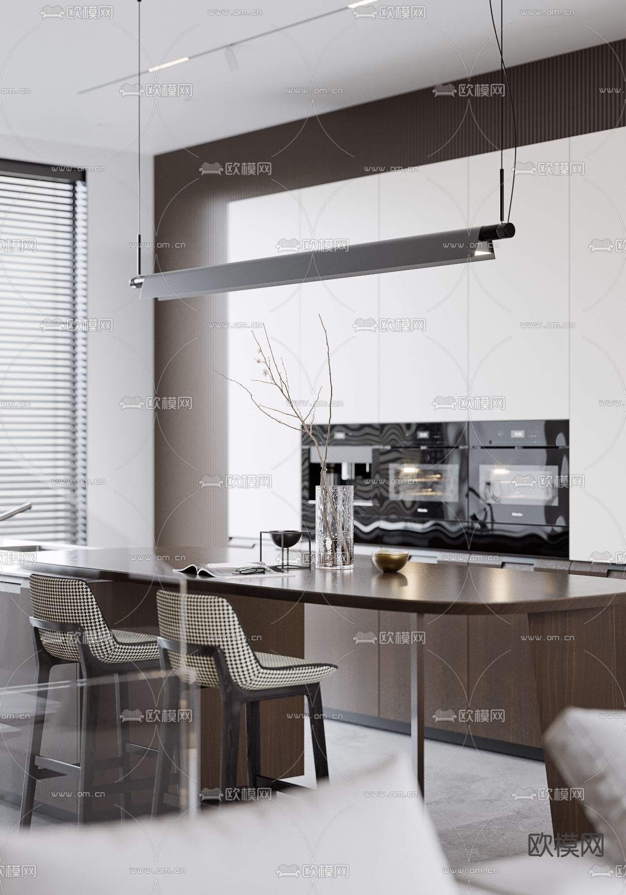 高级灰客餐厅3d模型下载（渲染图2）