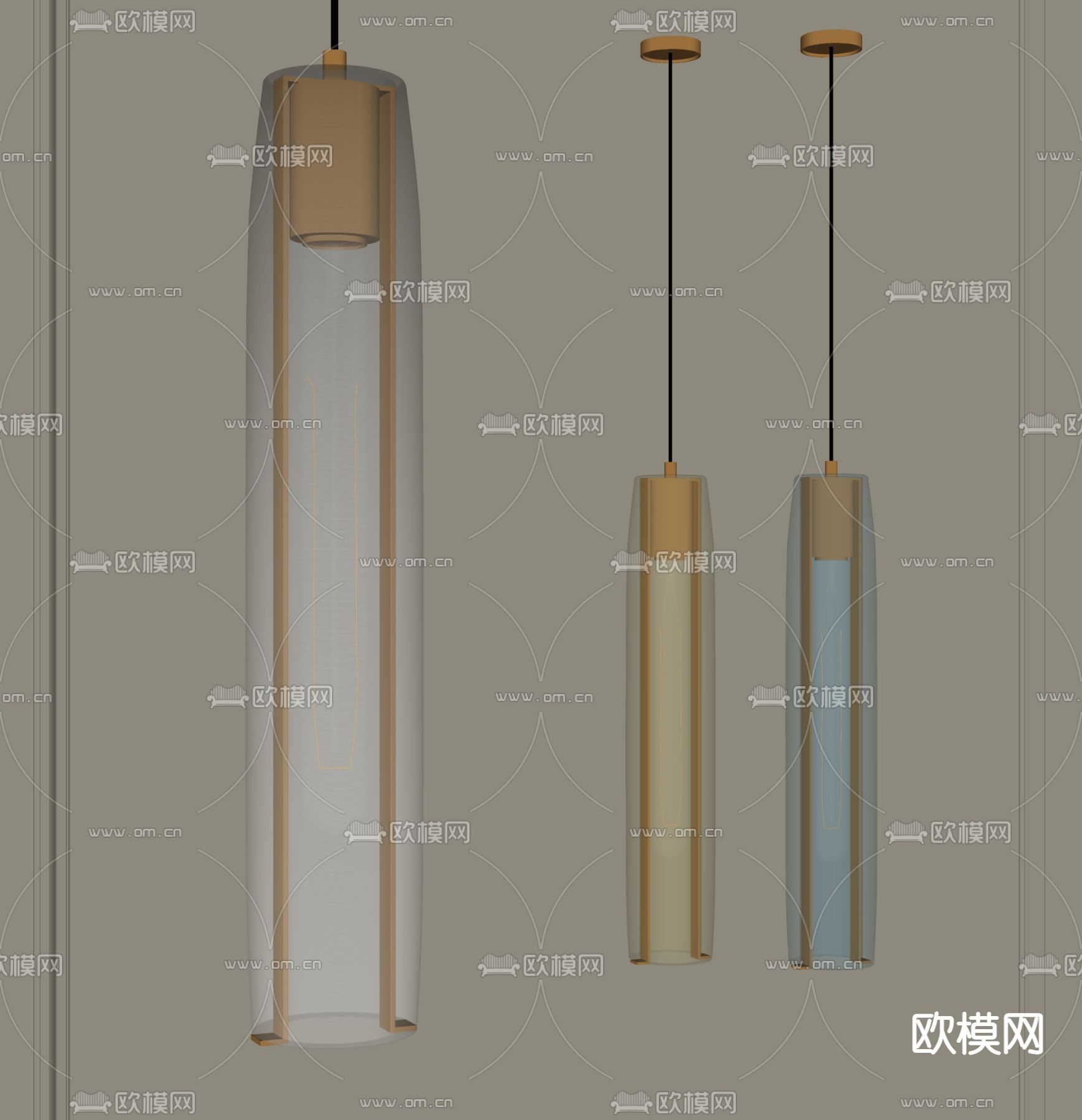 现代玻璃吊灯su模型下载（渲染图2）