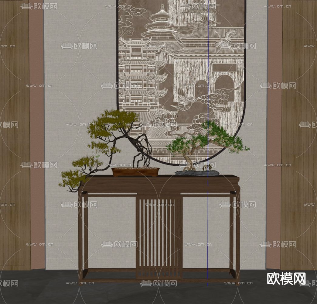 新中式端景条案su模型下载（渲染图2）
