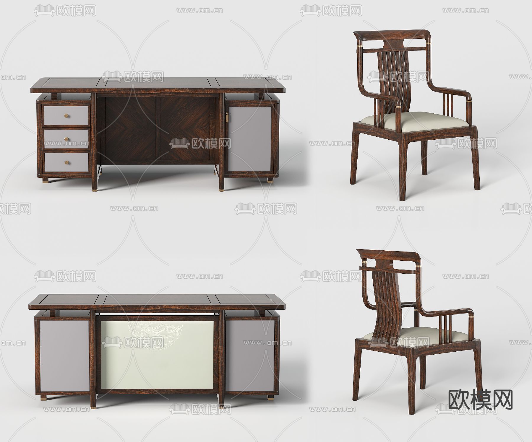 新中式书桌 书台3d模型下载