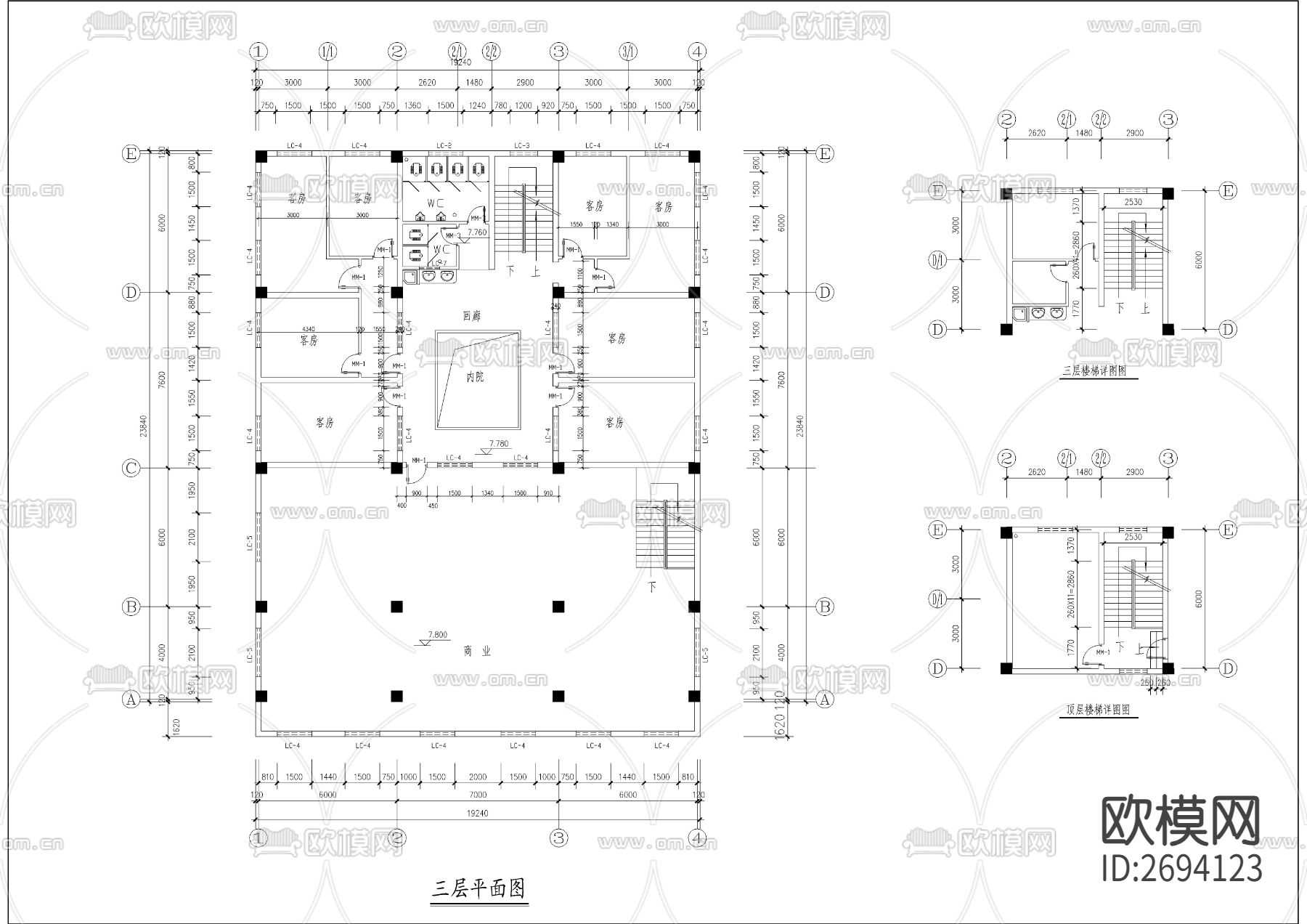 合院型带商业民舍全套建筑cad施工图下载（渲染图3）