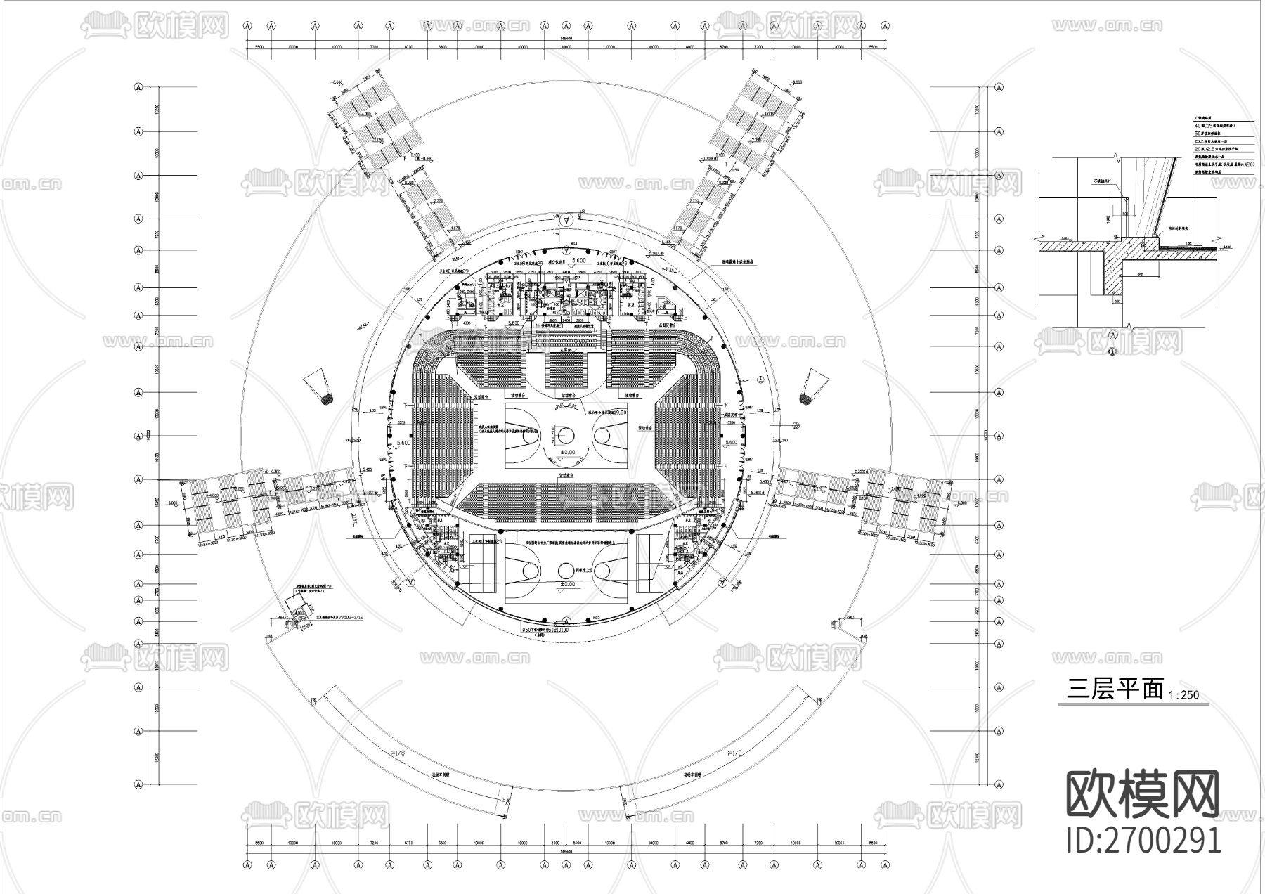 四层大型体育馆建筑cad施工图下载（渲染图7）