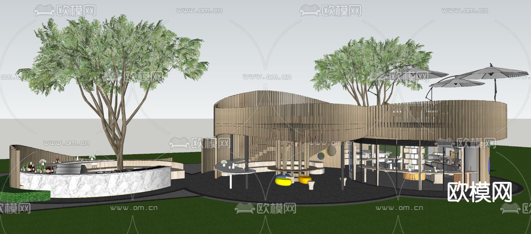 户外书吧外观su模型