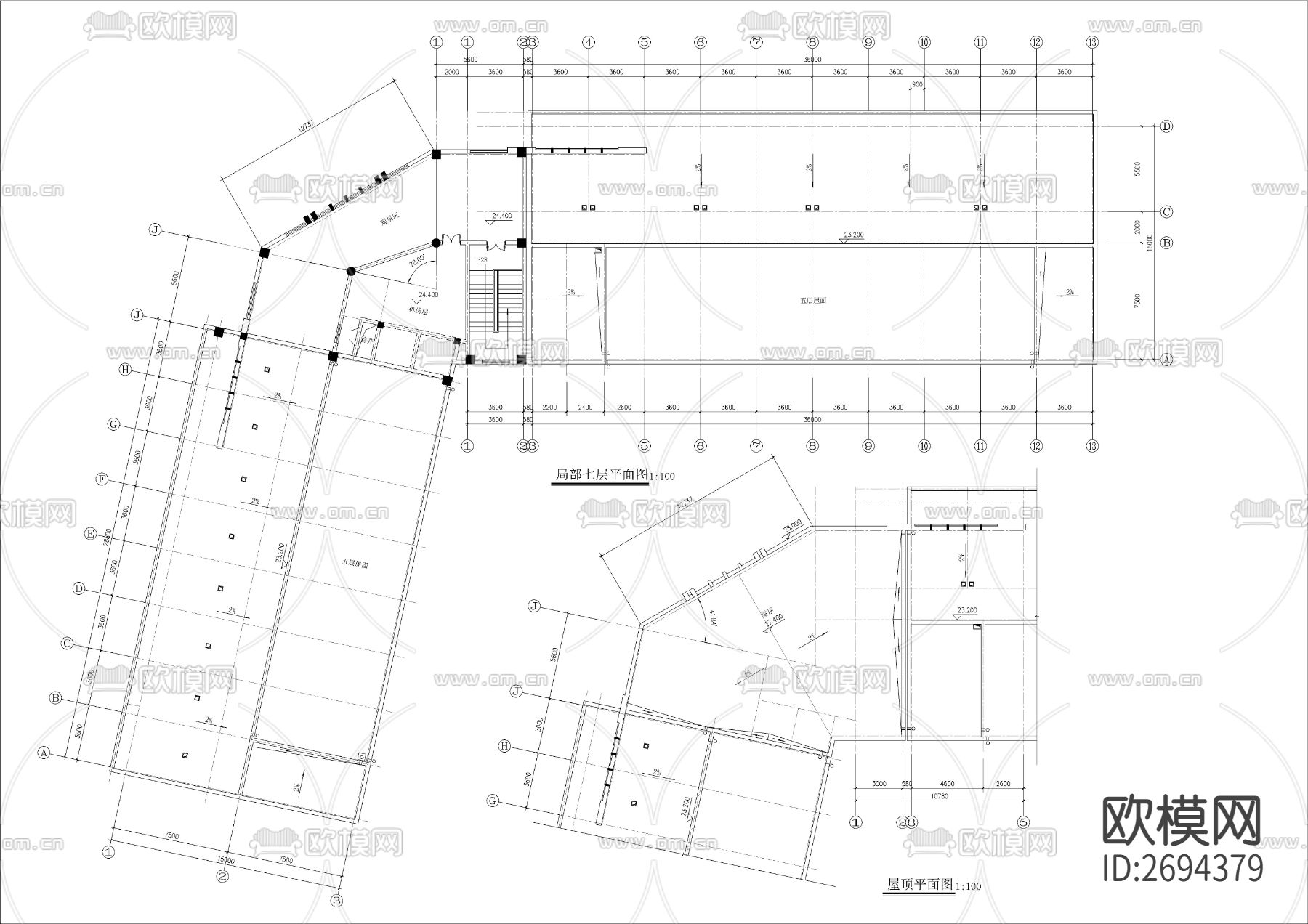 L型公司综合办公楼建筑cad施工图下载（渲染图7）