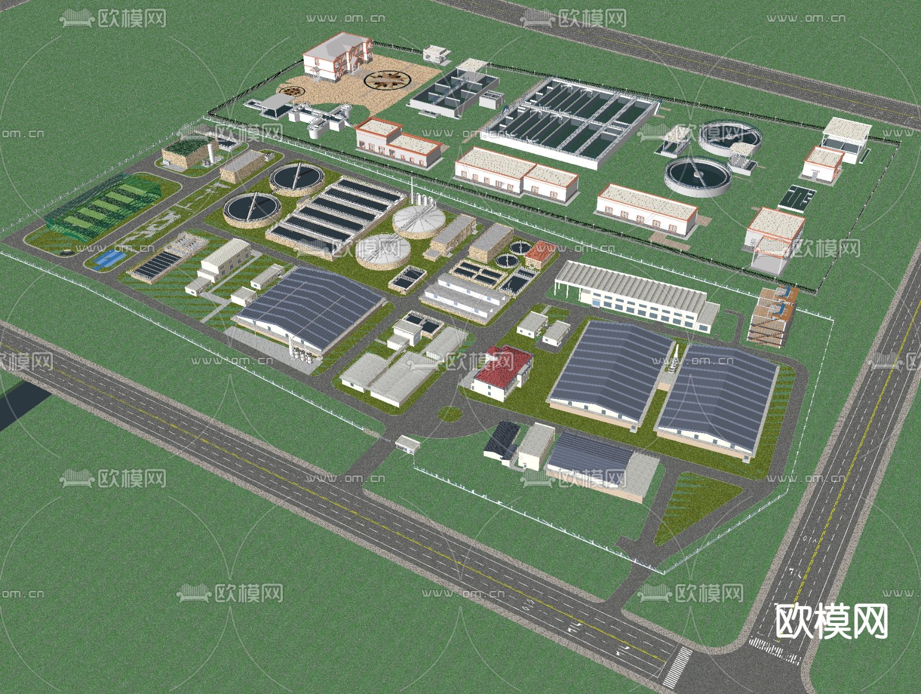 工业污水处理厂鸟瞰su模型下载（渲染图3）