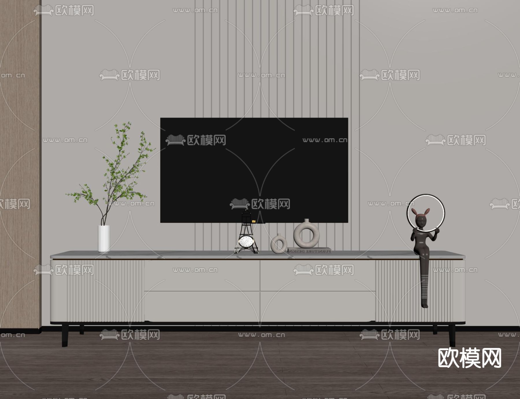 轻奢电视柜su模型下载（渲染图2）