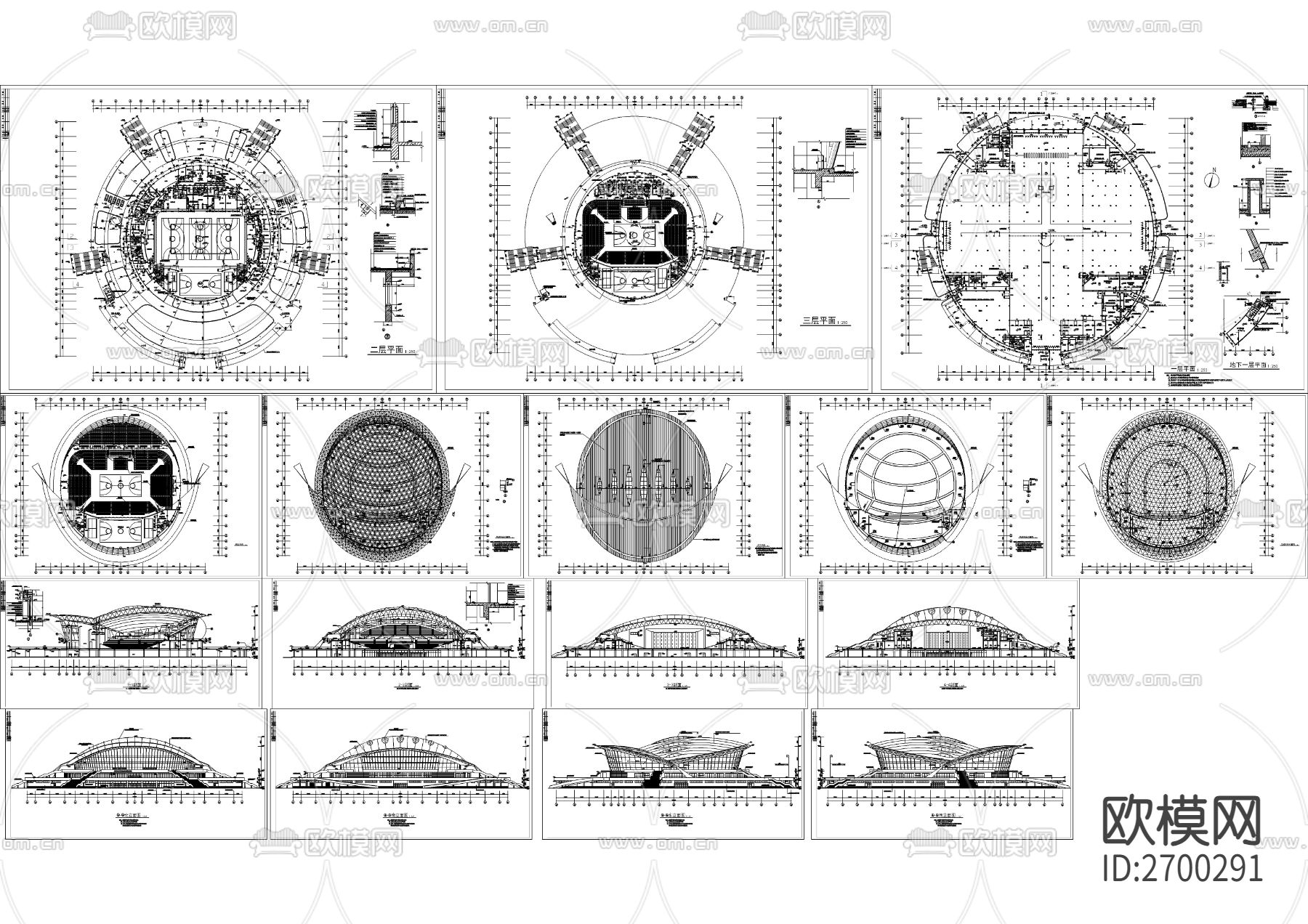 四层大型体育馆建筑cad施工图下载（渲染图9）