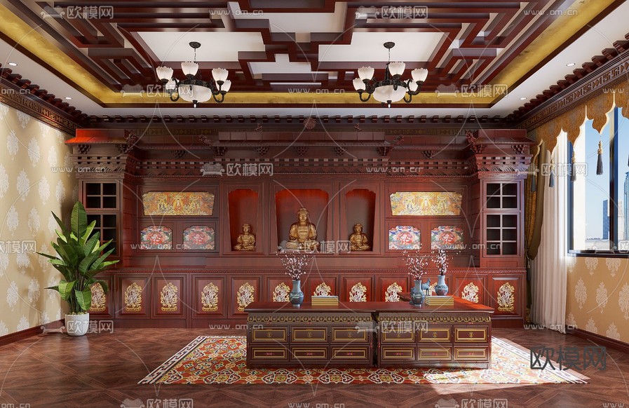 藏式客厅3d模型下载(渲染图2)