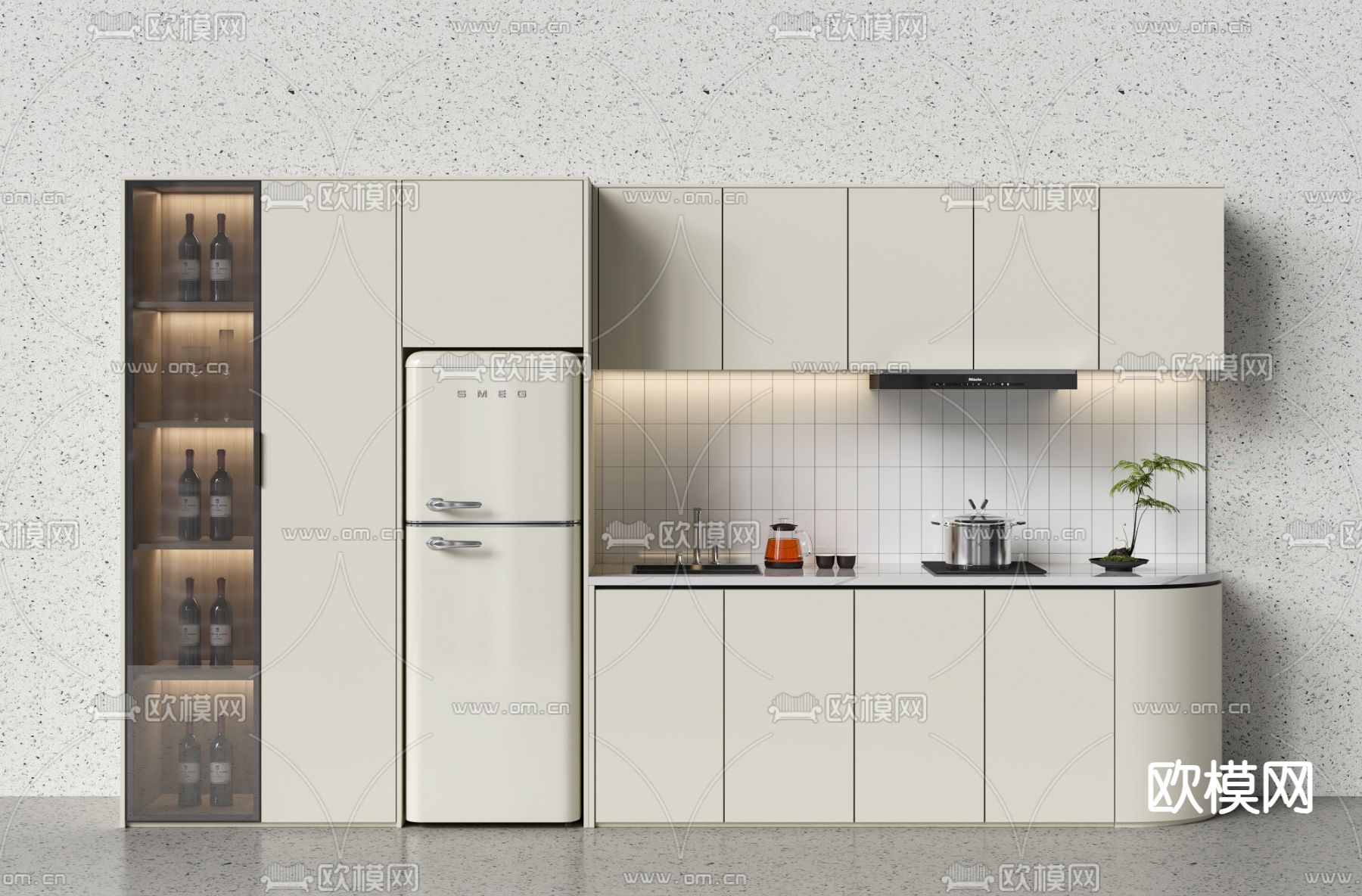 奶油风橱柜3d模型下载（渲染图1）