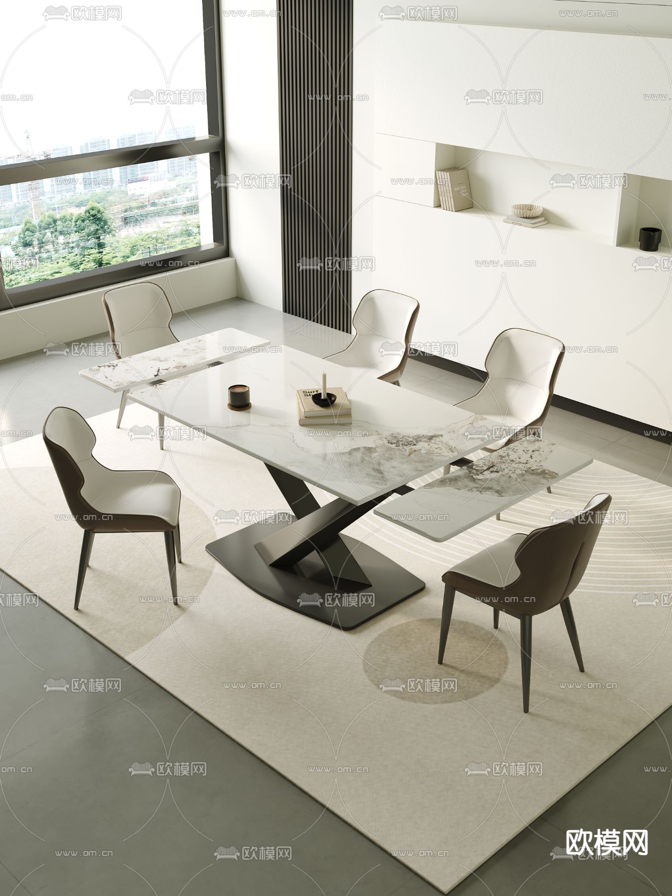 大理石餐桌椅3d模型下载