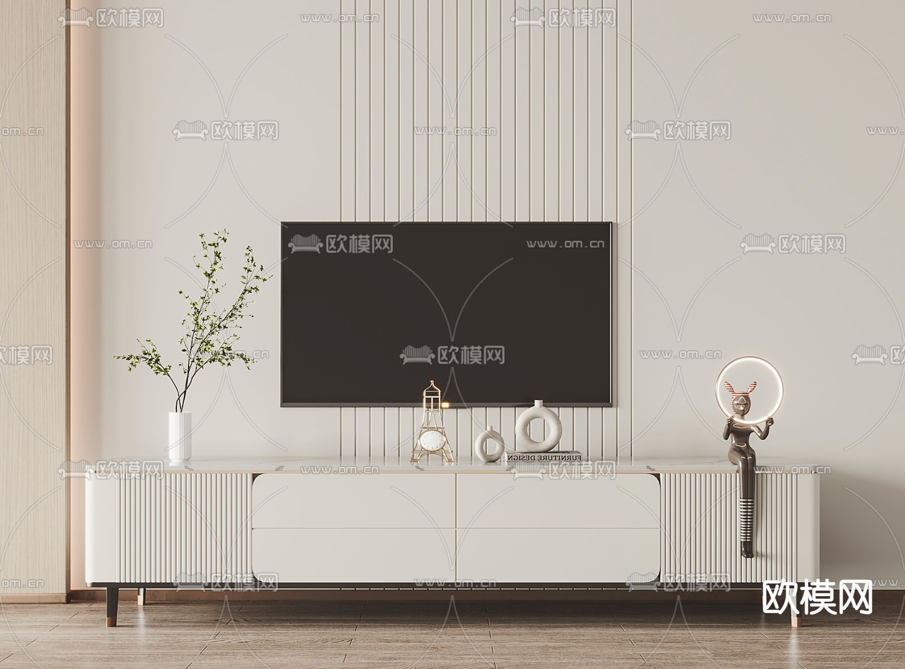 轻奢电视柜su模型下载（渲染图1）