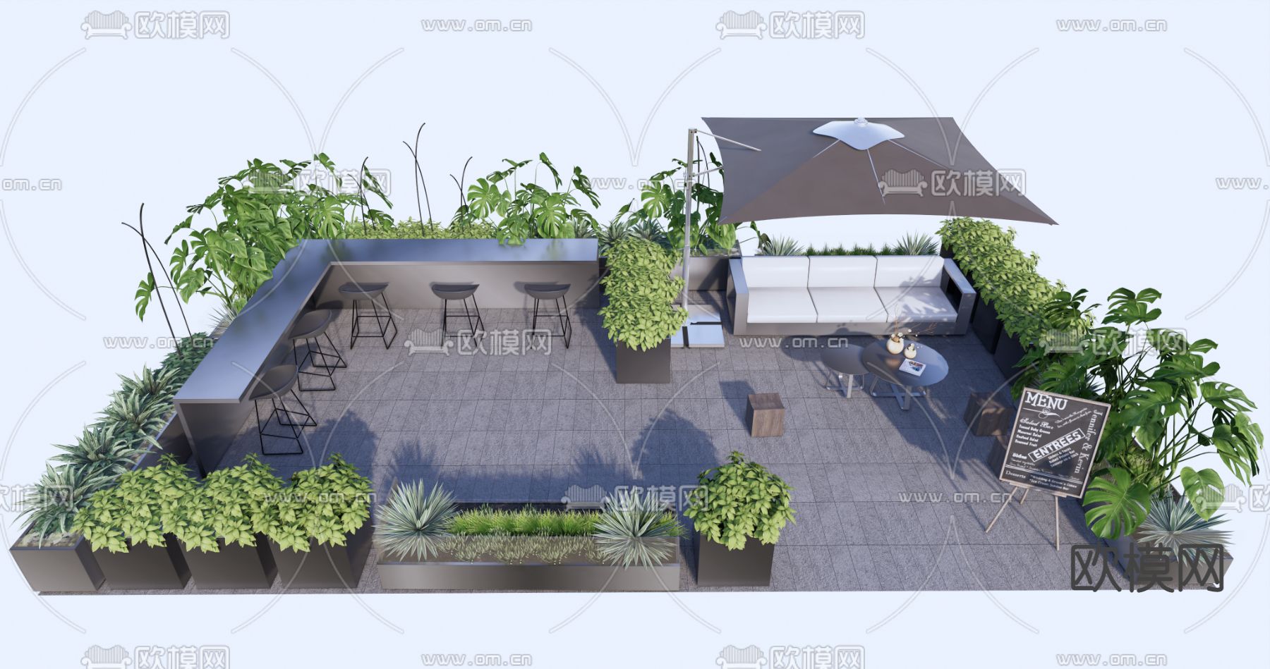 现代商业外摆su模型下载（渲染图1）