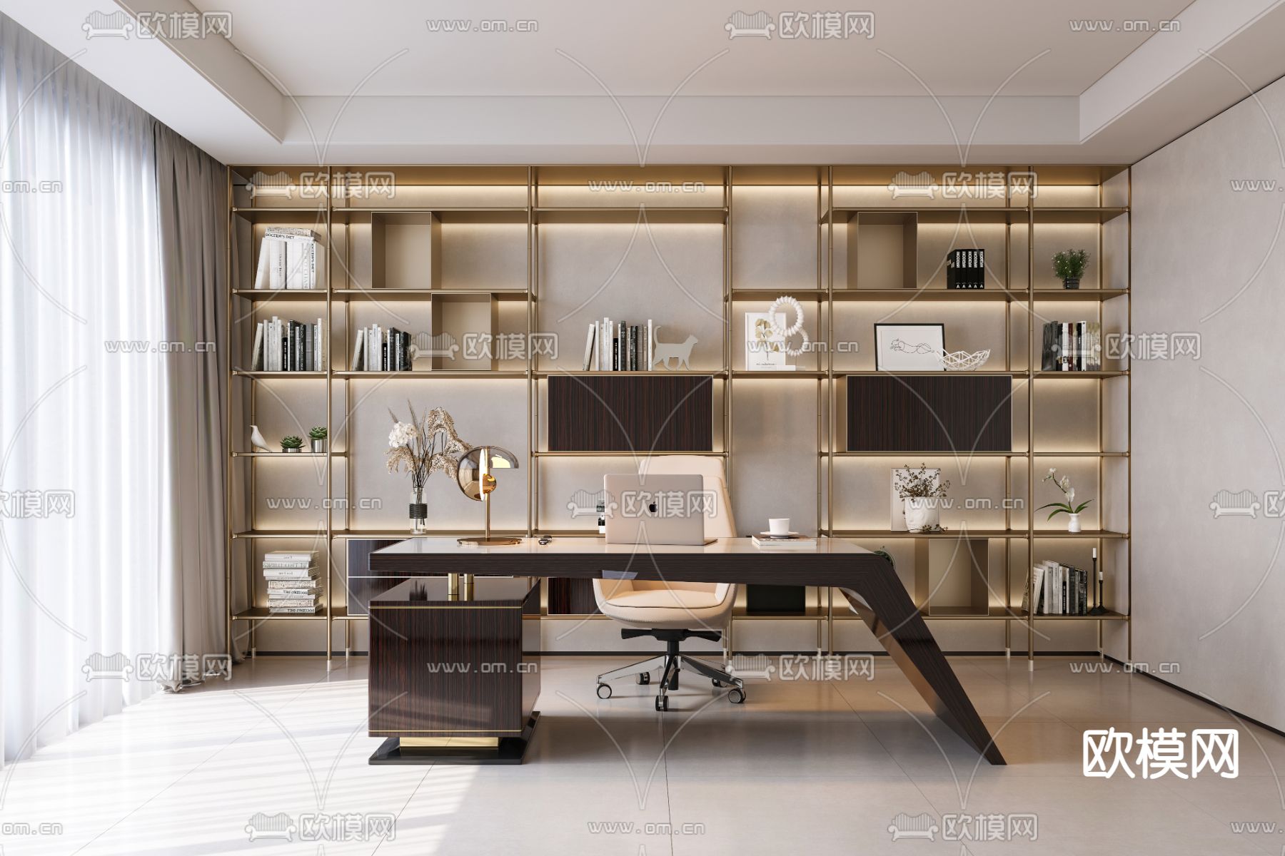 轻奢风书房3d模型下载