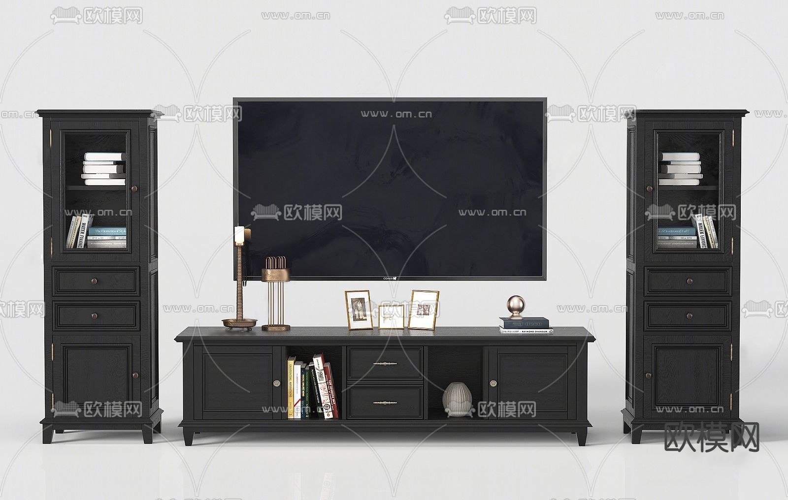 简欧电视柜su模型下载（渲染图1）