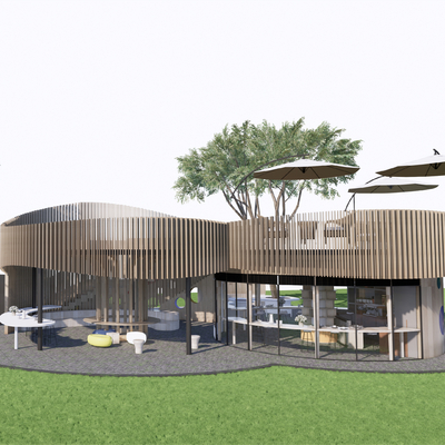 户外书吧外观su模型