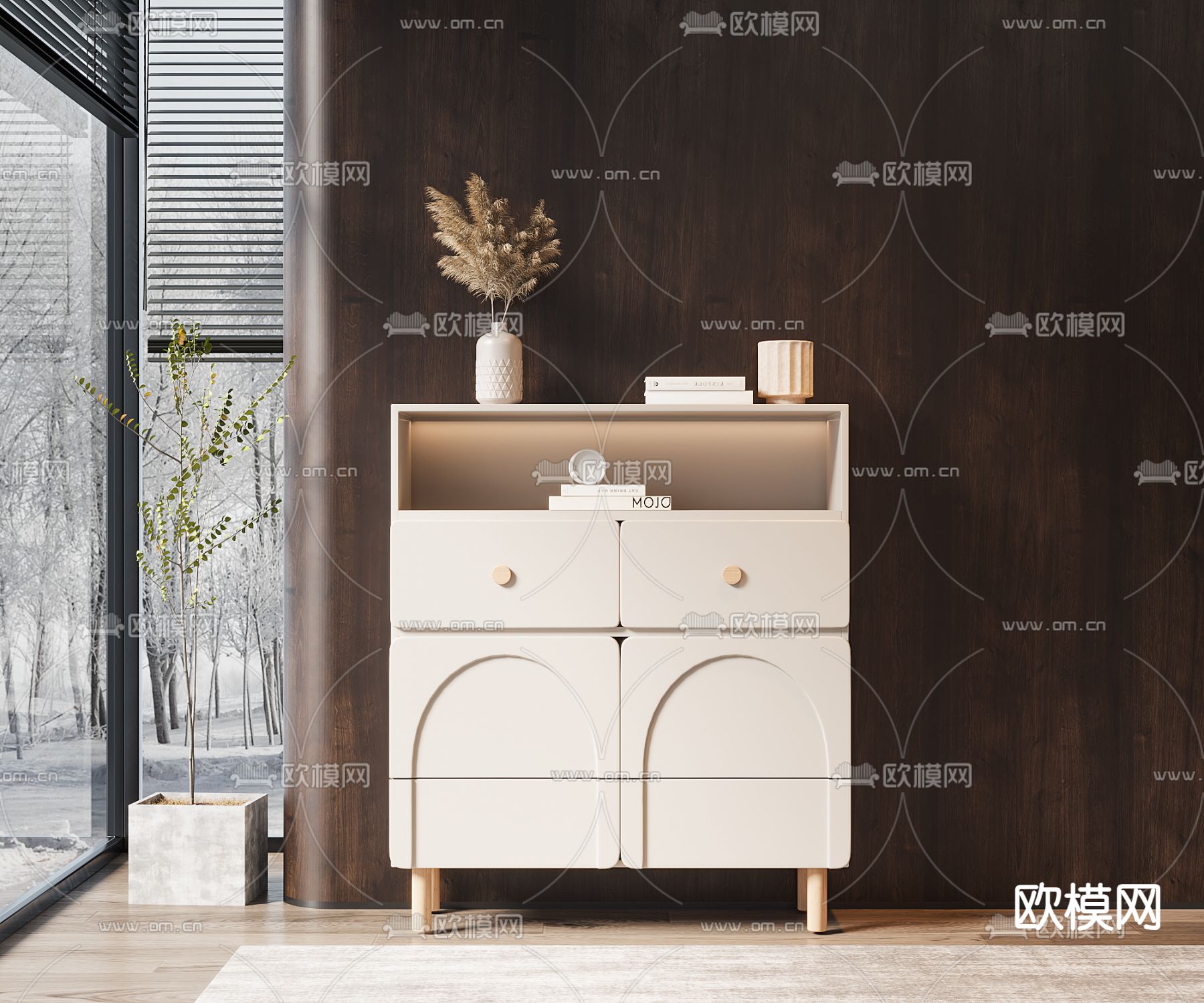 奶油风边柜3d模型下载