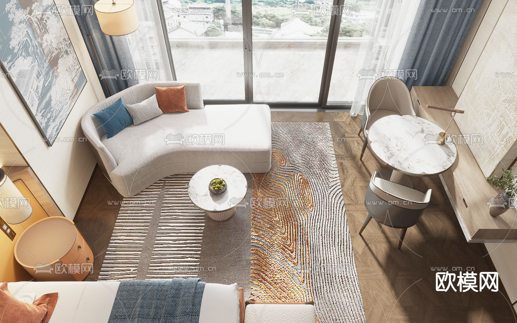 酒店客房 大床房3d模型下载（渲染图2）