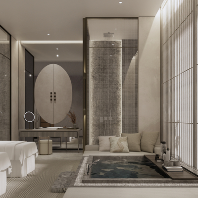  侘寂风SPA包房su模型 